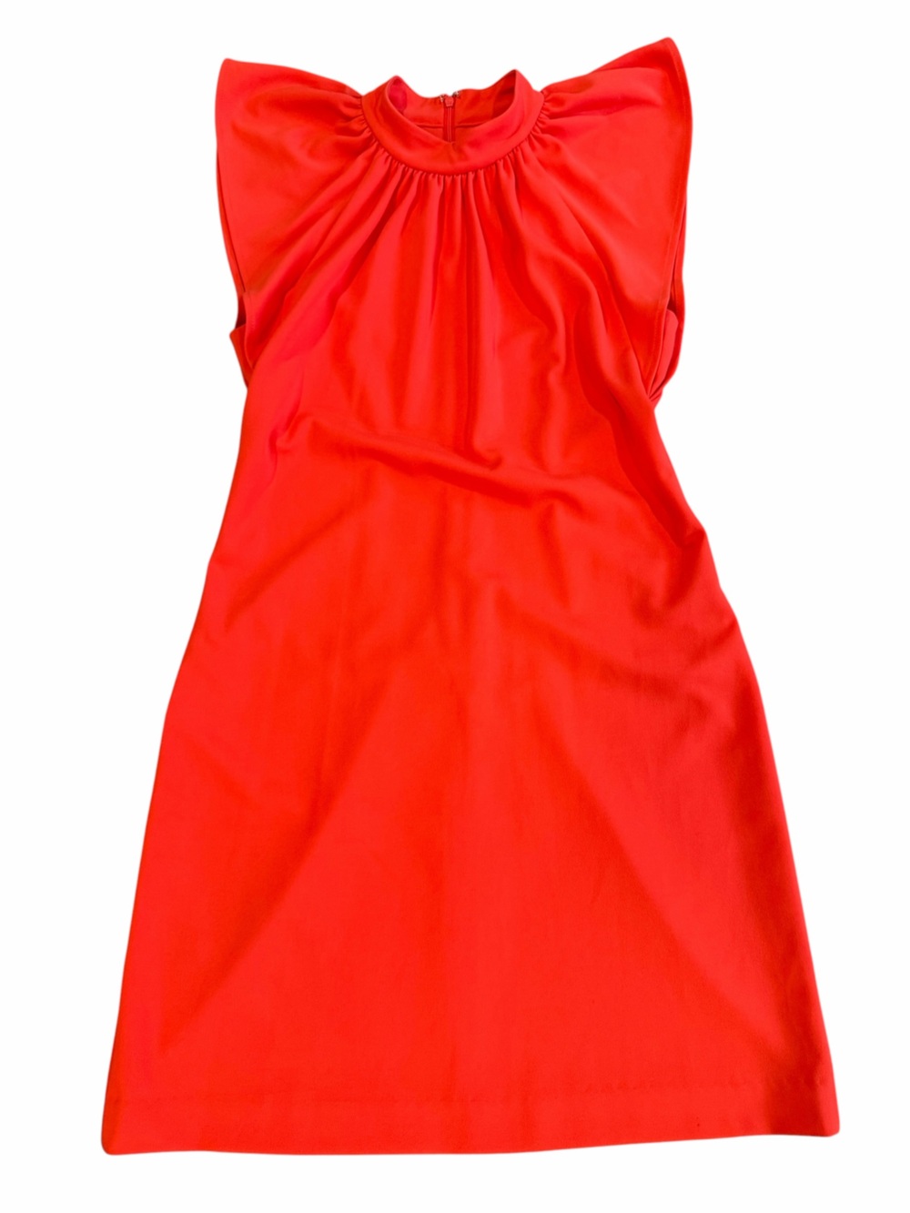 Calvin Klein Size 8 Red Orange Cape Sleeve Gathered Neck Dress